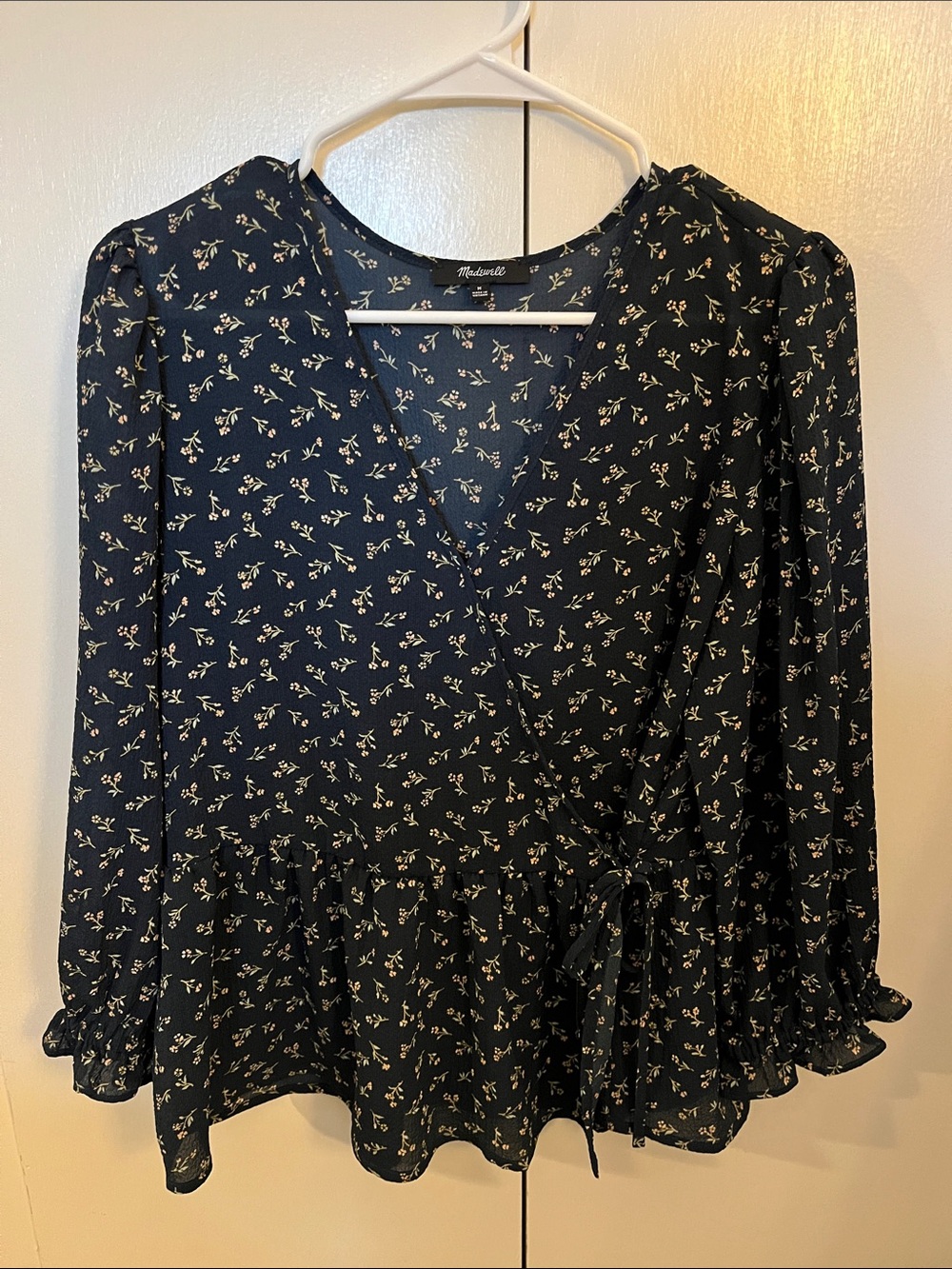 Madewell Navy Floral Wrap Peplum Top